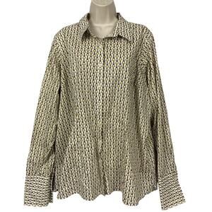 Lands End Top Womens 22W White Yellow Equestrian Horse Bit Career Button Up